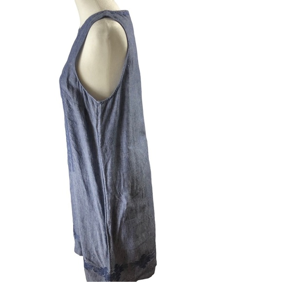 Artisan NY Embroidered Linen Shift Dress Women 8 Light Blue and Darker Embroider - Picture 4 of 8